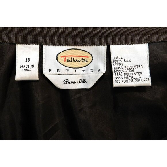 Talbots Skirt Womens 10P Petites Brown Pleated Floral Embroidery Pockets Silk - Picture 7 of 8